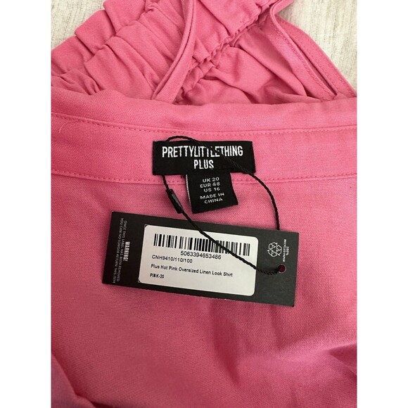 PrettyLittleThing Womens Oversized Linen Look Shirt Size 16 NWT Pink Barbiecore - Picture 4 of 7